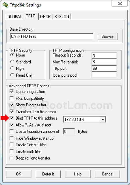  اختصاص آدرس آی پی به TFTP Server